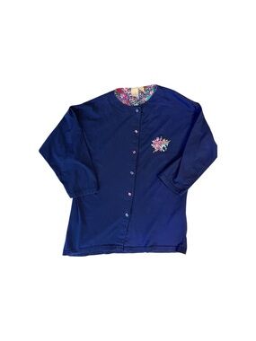 Vintage Victoria Secret Shirt Medium Navy Button-Front Cottagecore